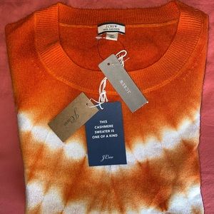 Jcrew Snow Spicy Orange Tie Dye Cashmere Sweater M